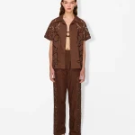 Brown Embroidered Short-Sleeve Shirt