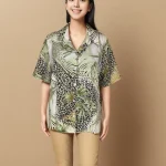 Elegant Tropical Print Short-Sleeve Shirt