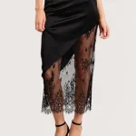 Elegant Black Satin Lace Skirt